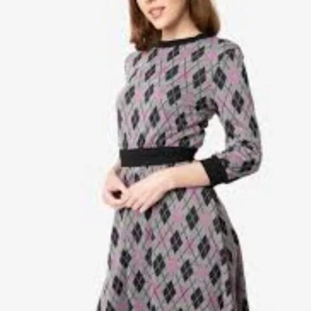 Unique Vintage Adorable Purple & Pink Argyle Sweater‎ Dress women plus size 1X - Picture 3 of 16